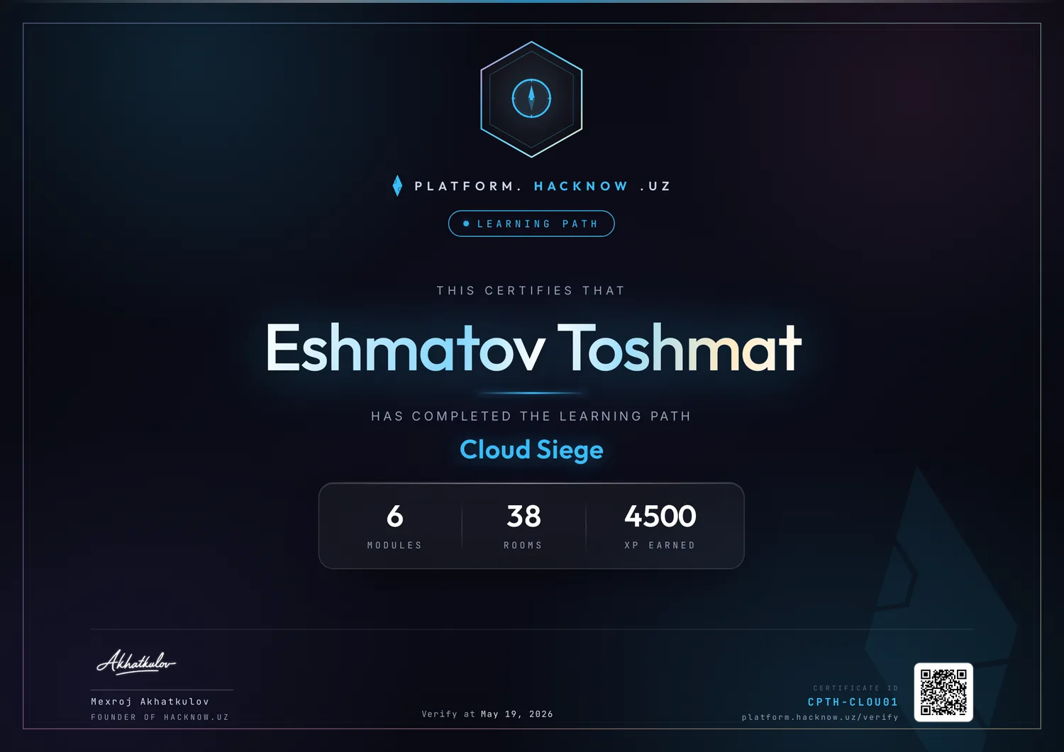 Сертификат Learning Path — Cloud Siege — Эшматов Тошмат